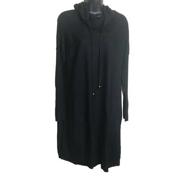 Cupio Black Turtleneck Sweater Dress Size Medium Drawstring Viscose Blend - Picture 1 of 6
